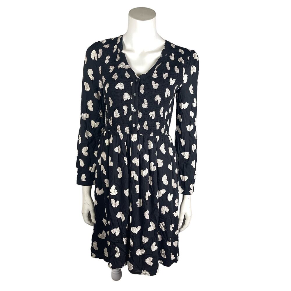 Anthropologie Maeve Banet Heart Dress Women's Small Long Sleeve Smocked Front